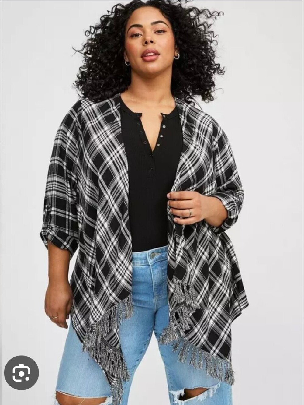 torrid Black & White Plaid Brushed Flannel Drape Front Kimono Size 2X
